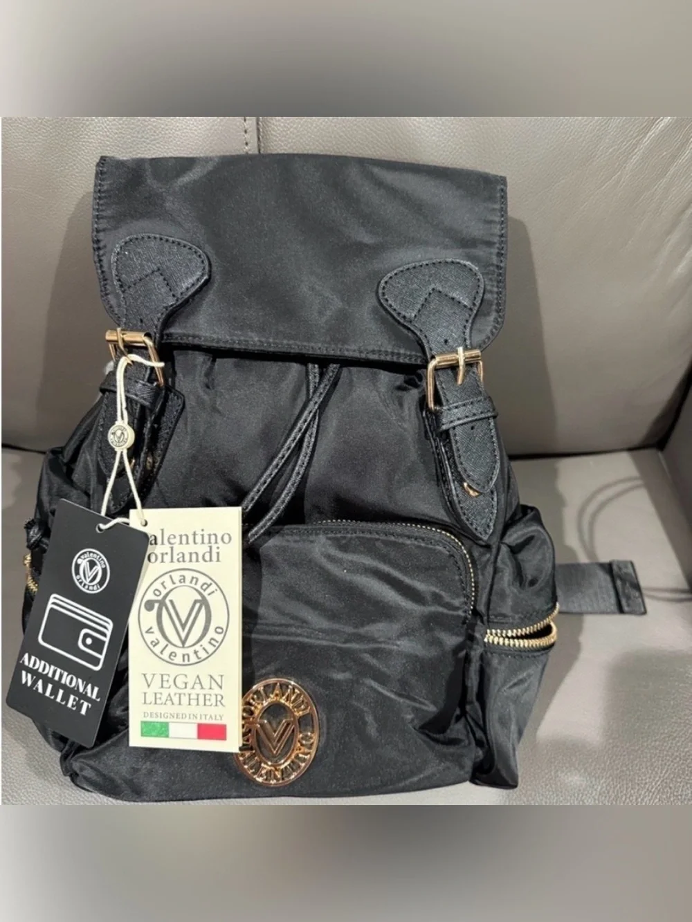 Valentino Orlandi Black Vegan Leather Backpack NWT